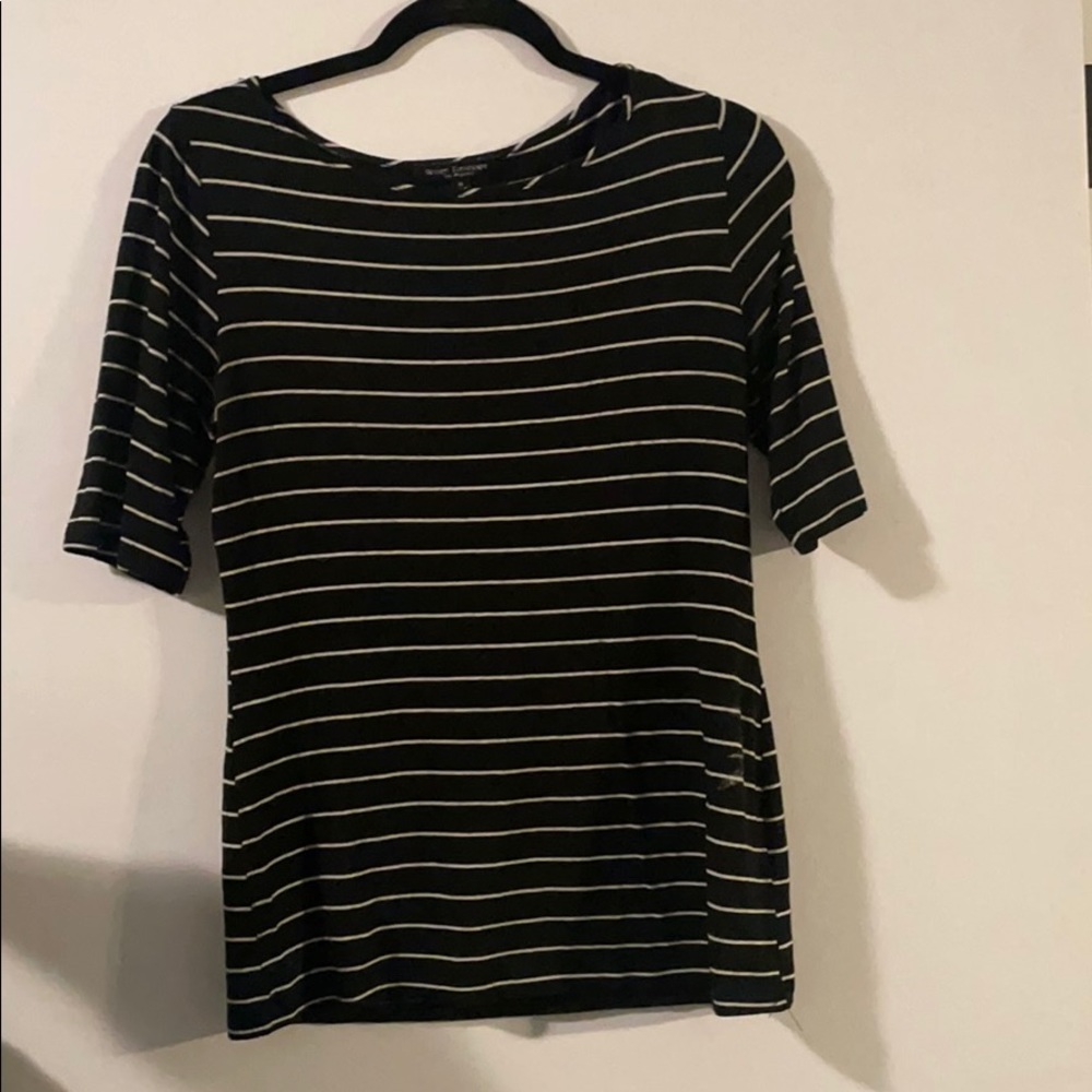 Black and white striped 3/4 length blouse